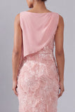 Long Beaded Sheath Sparkly Blush Mother of the Bride Dress with Sash