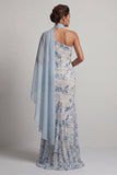 Sparkly Light Blue Mermaid Long Floral Beaded Mother of the Bride Dress
