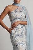 Sparkly Light Blue Mermaid Long Floral Beaded Mother of the Bride Dress