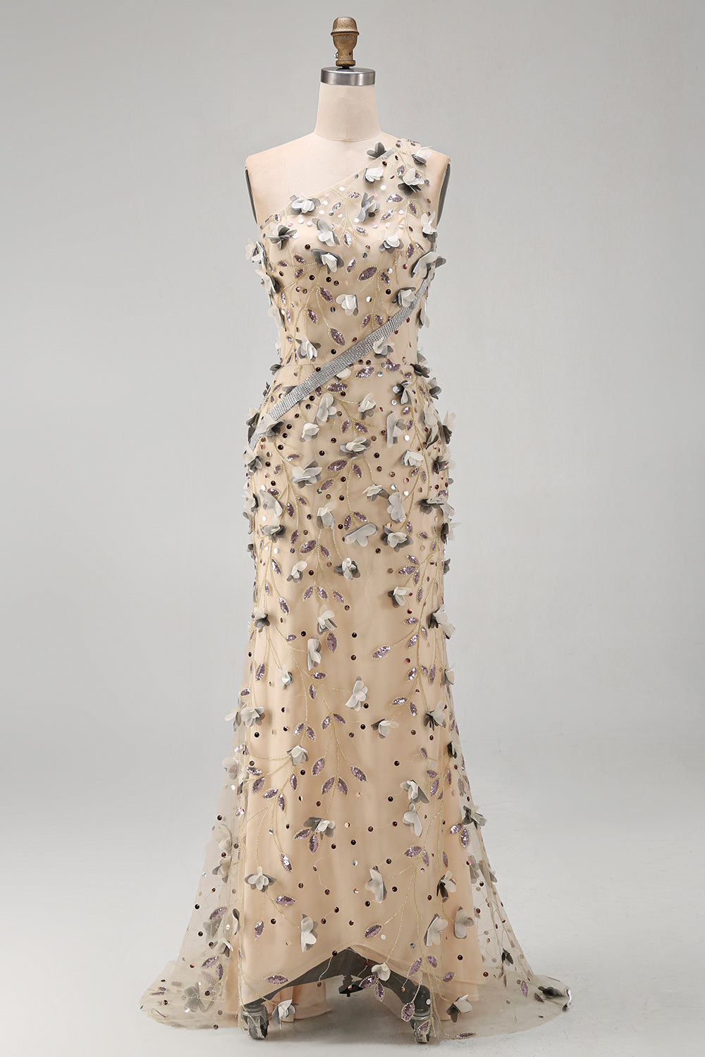 Sparkly Apricot Floral Long Beaded Mermaid Mother of the Bride Dress