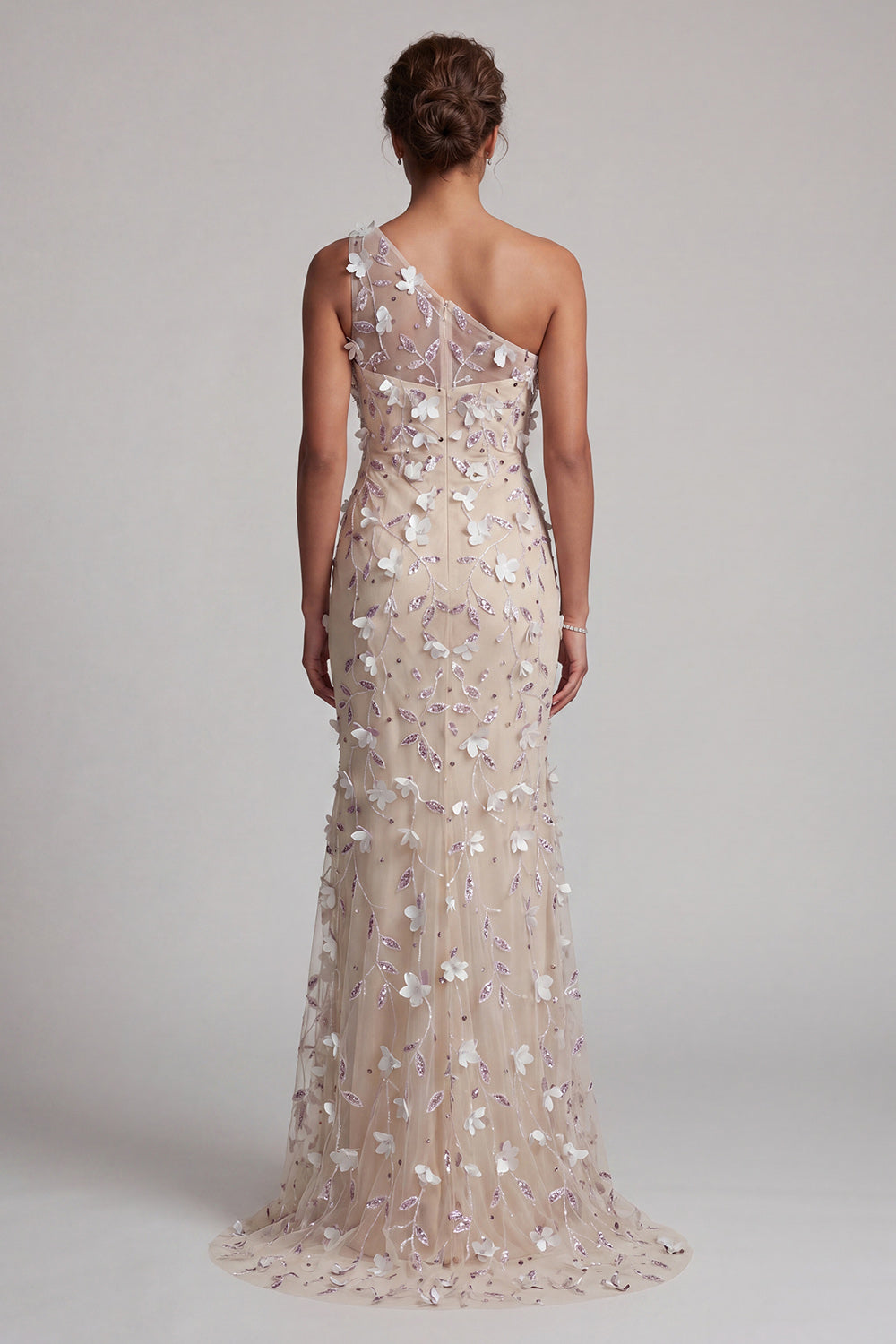 Sparkly Apricot Floral Long Beaded Mermaid Mother of the Bride Dress
