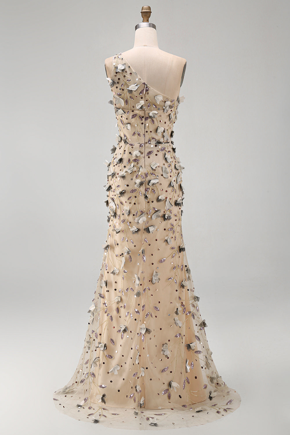Sparkly Apricot Floral Long Beaded Mermaid Mother of the Bride Dress