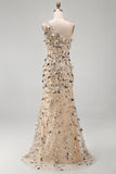 Sparkly Apricot Floral Long Beaded Mermaid Mother of the Bride Dress