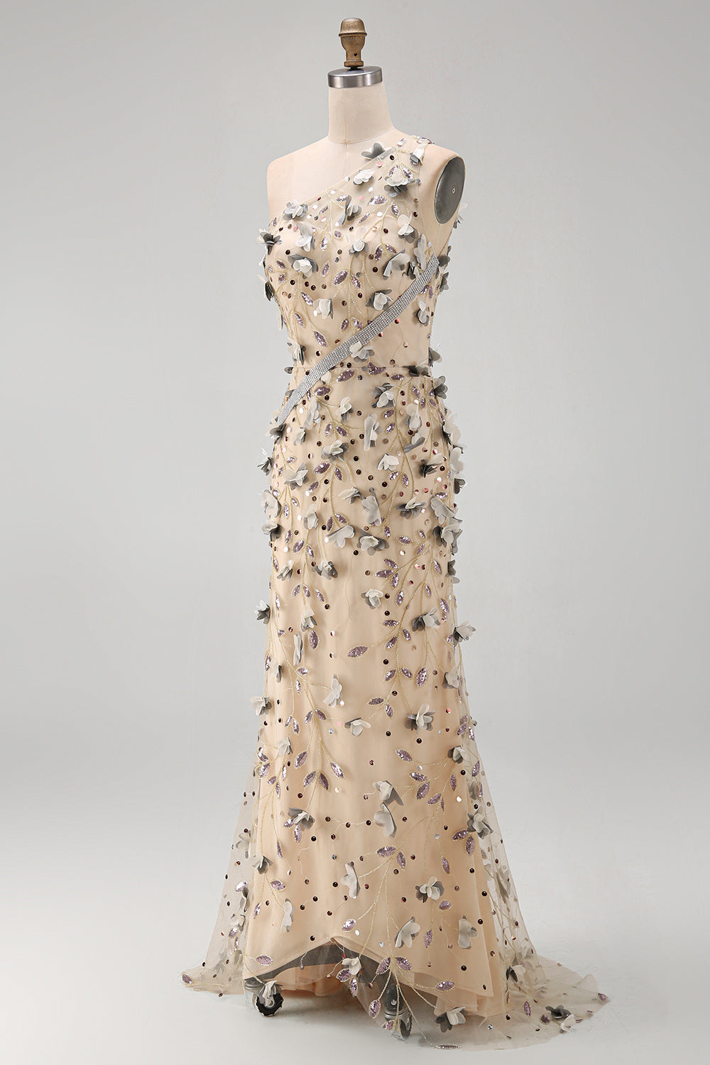 Sparkly Apricot Floral Long Beaded Mermaid Mother of the Bride Dress