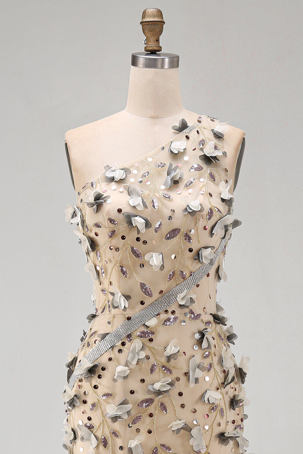 Sparkly Apricot Floral Long Beaded Mermaid Mother of the Bride Dress