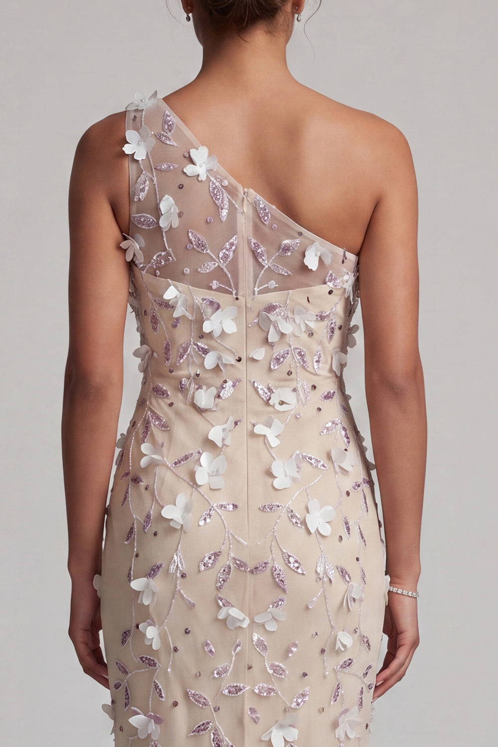 Sparkly Apricot Floral Long Beaded Mermaid Mother of the Bride Dress