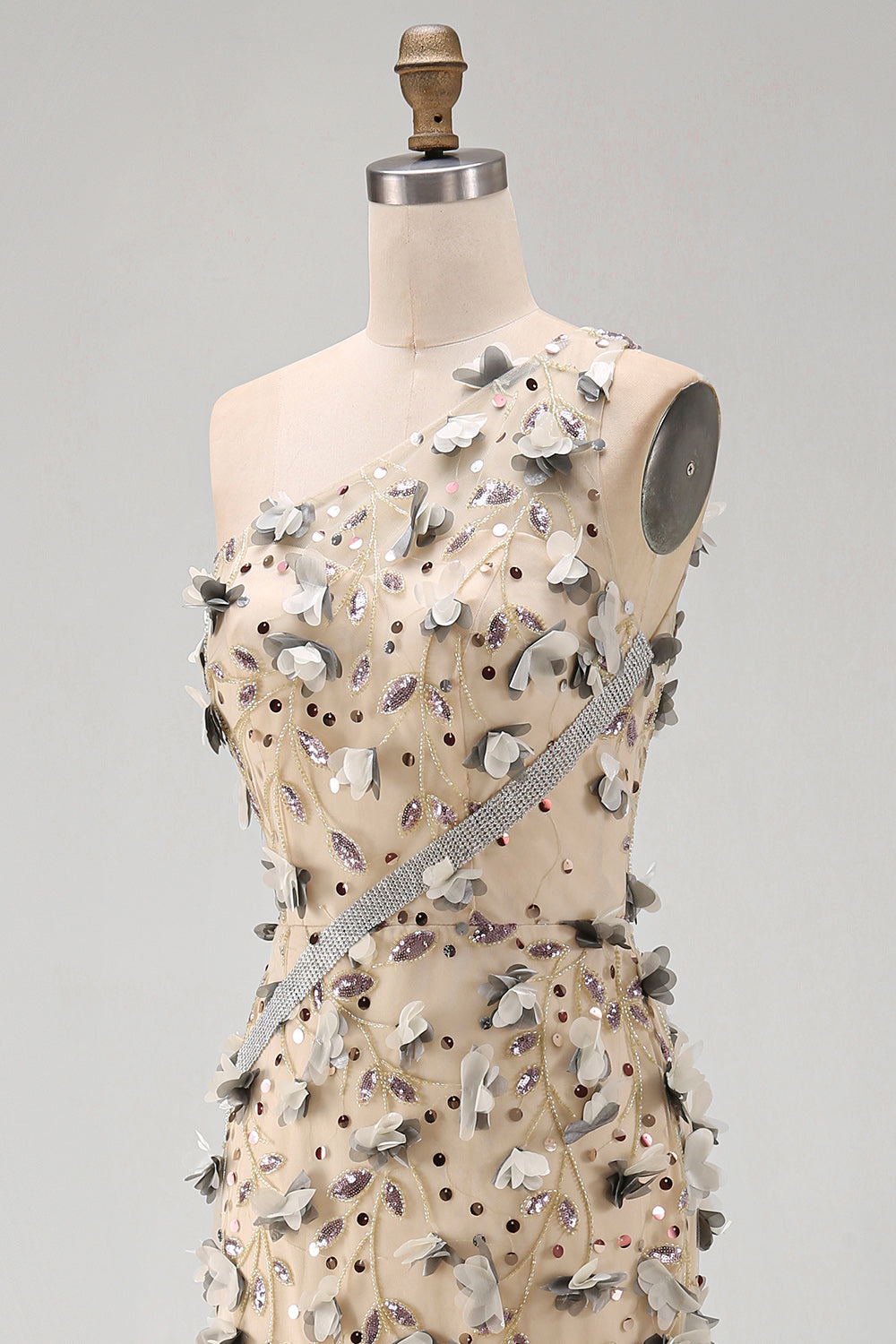 Sparkly Apricot Floral Long Beaded Mermaid Mother of the Bride Dress