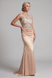 Floral Long Mermaid Ruched Champagne Beaded Mother of the Bride Dress