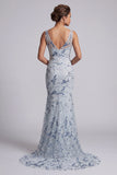 Long Floral Beaded Sparkly Light Blue Mermaid Mother of the Bride Dress