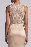 Long Beaded Mermaid Sparkly Champagne Mother of the Bride Dress with Sash