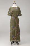 Floral Mermaid Beaded Olive Long Mother of the Bride Dress with Cape