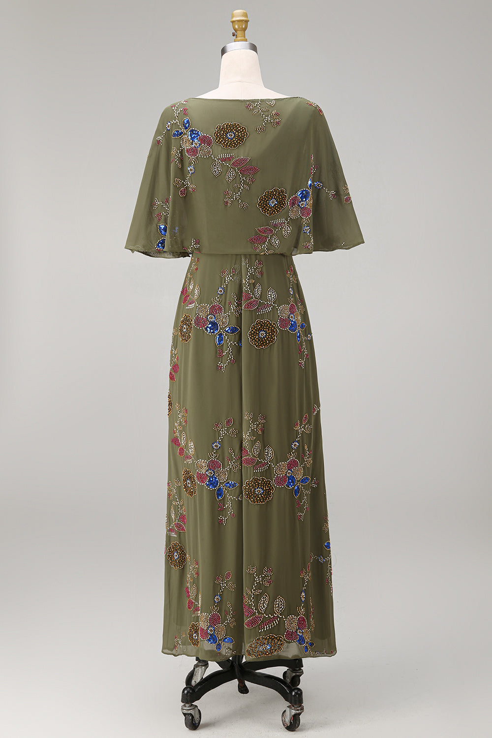 Floral Mermaid Beaded Olive Long Mother of the Bride Dress with Cape