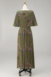 Floral Mermaid Beaded Olive Long Mother of the Bride Dress with Cape