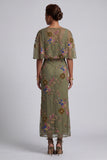 Floral Mermaid Beaded Olive Long Mother of the Bride Dress with Cape
