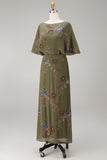 Floral Mermaid Beaded Olive Long Mother of the Bride Dress with Cape