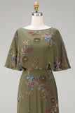 Floral Mermaid Beaded Olive Long Mother of the Bride Dress with Cape
