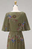 Floral Mermaid Beaded Olive Long Mother of the Bride Dress with Cape