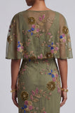 Floral Mermaid Beaded Olive Long Mother of the Bride Dress with Cape