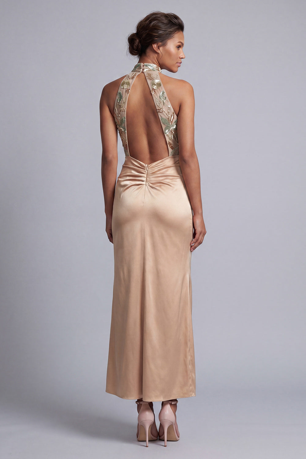 Champagne Beaded Floral Long Mermaid Mother of the Bride Dress