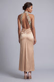 Champagne Beaded Floral Long Mermaid Mother of the Bride Dress