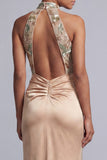 Champagne Beaded Floral Long Mermaid Mother of the Bride Dress