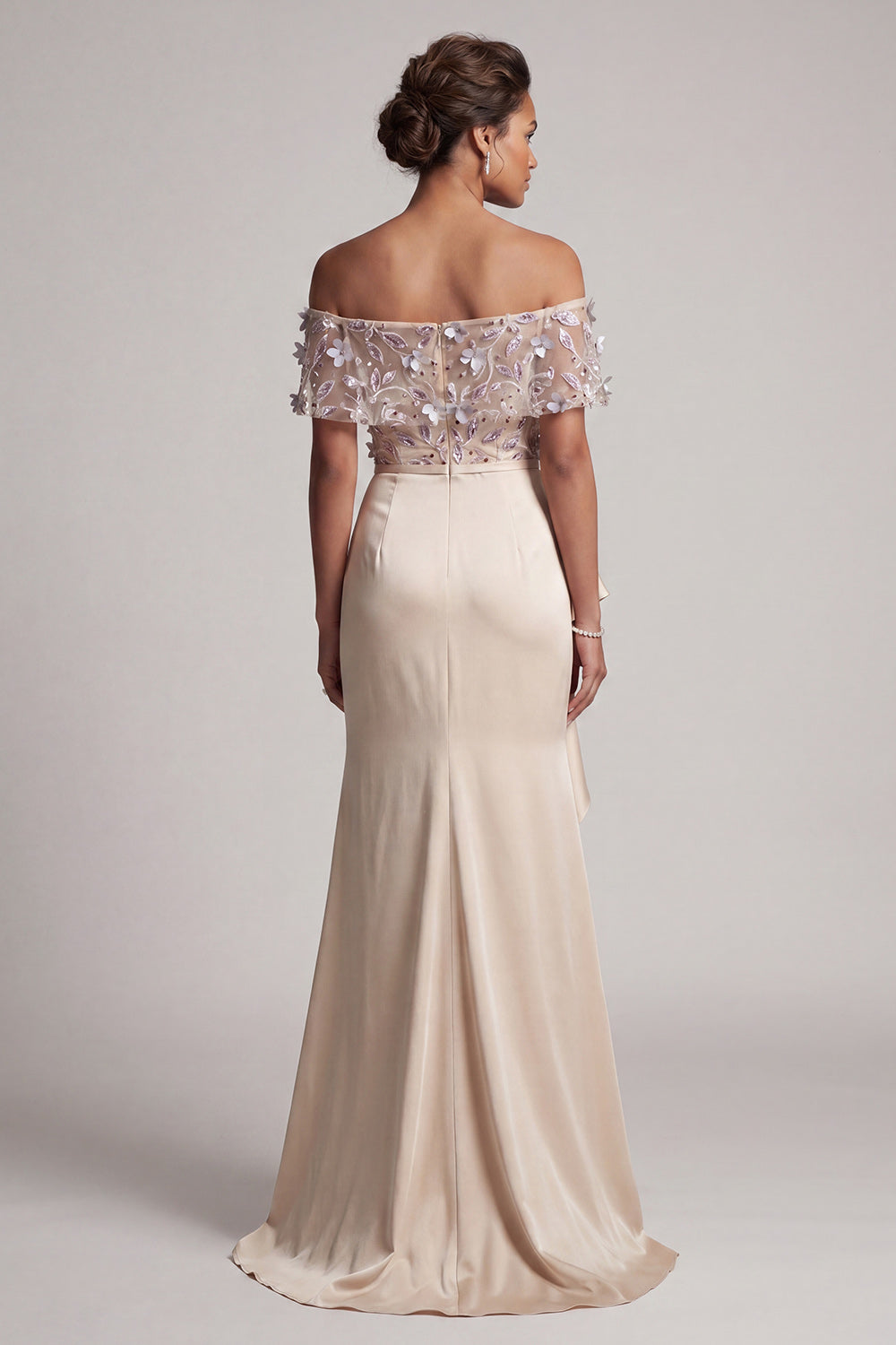 Apricot Floral Long Beaded Mermaid Mother of the Bride Dress with Ruffles