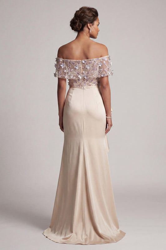Apricot Floral Long Beaded Mermaid Mother of the Bride Dress with Ruffles