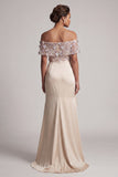 Apricot Floral Long Beaded Mermaid Mother of the Bride Dress with Ruffles