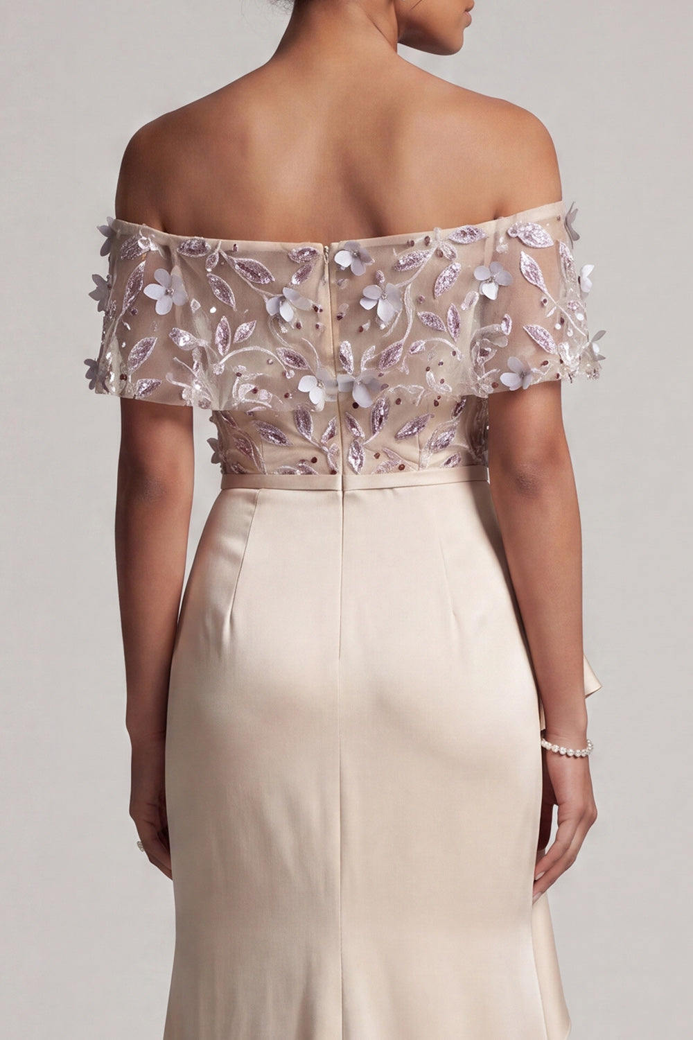 Apricot Floral Long Beaded Mermaid Mother of the Bride Dress with Ruffles