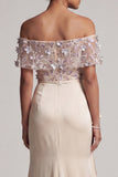 Apricot Floral Long Beaded Mermaid Mother of the Bride Dress with Ruffles