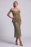 Olive Long Floral Mermaid Beaded Mother of the Bride Dress with Ruffles