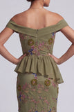 Olive Long Floral Mermaid Beaded Mother of the Bride Dress with Ruffles