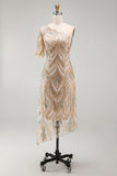 Sparkly Champagne One Shoulder Long Beaded Mother of the Bride Dress