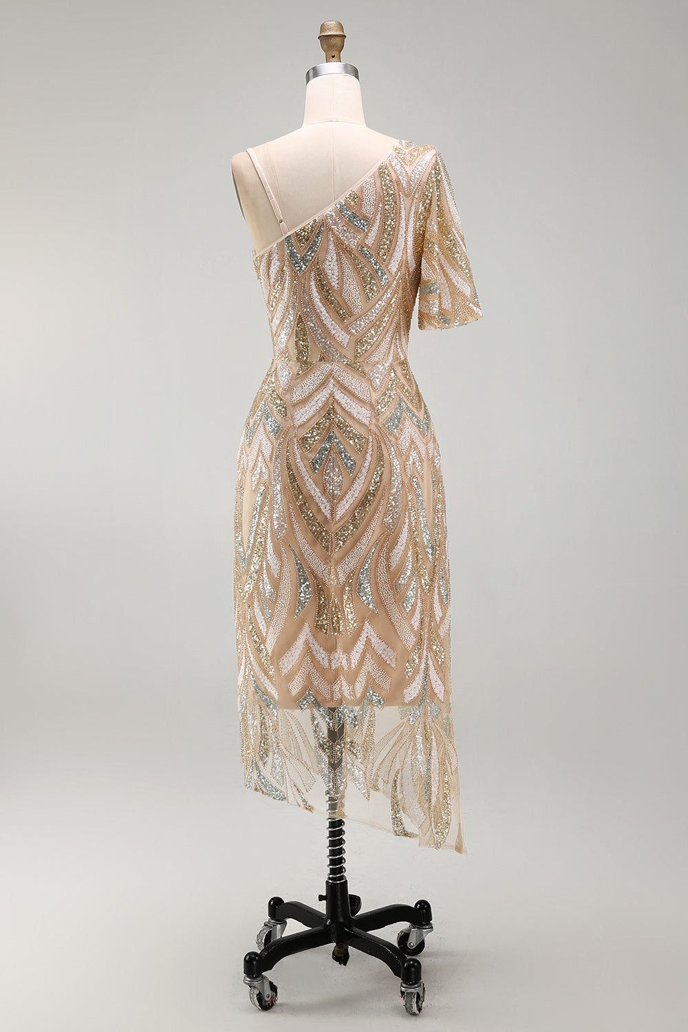 Sparkly Champagne One Shoulder Long Beaded Mother of the Bride Dress