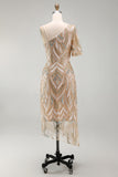 Sparkly Champagne One Shoulder Long Beaded Mother of the Bride Dress