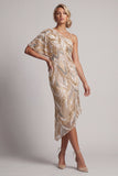 Sparkly Champagne One Shoulder Long Beaded Mother of the Bride Dress