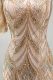 Sparkly Champagne One Shoulder Long Beaded Mother of the Bride Dress