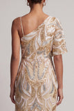 Sparkly Champagne One Shoulder Long Beaded Mother of the Bride Dress