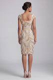 Square Neck Sparkly Champagne Midi Beaded Mother of the Bride Dress