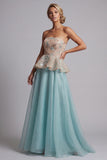 Sparkly Lake Blue Floral Long Beaded Mother of the Bride Dress with Ruffles