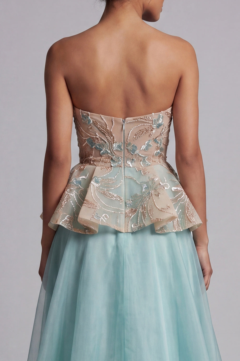 Sparkly Lake Blue Floral Long Beaded Mother of the Bride Dress with Ruffles
