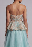 Sparkly Lake Blue Floral Long Beaded Mother of the Bride Dress with Ruffles