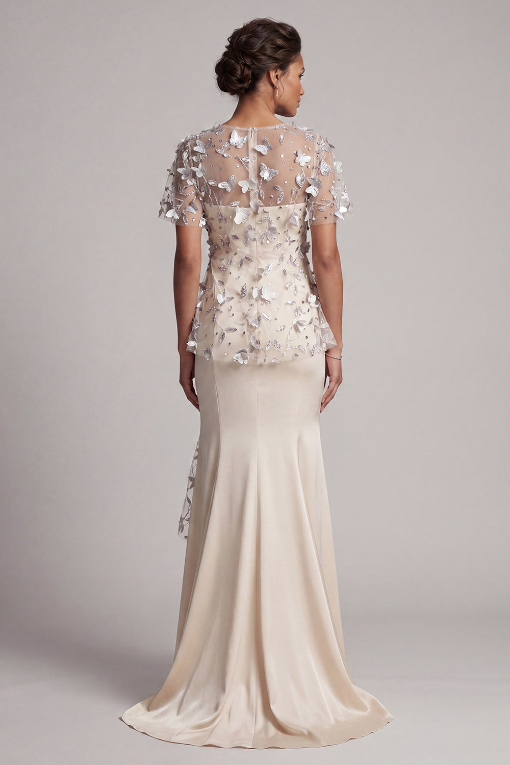 Beaded Mermaid Apricot Floral Long Mother of the Bride Dress with Ruffles