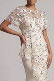 Beaded Mermaid Apricot Floral Long Mother of the Bride Dress with Ruffles