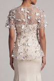 Beaded Mermaid Apricot Floral Long Mother of the Bride Dress with Ruffles