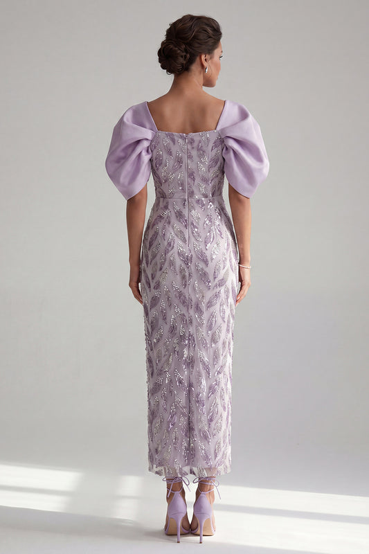 Sparkly Lilac Long Beaded Sheath Mother of the Bride Dress