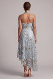 A Line Asymmetrical Sparkly Grey Blue Floral Beaded Mother of the Bride Dress