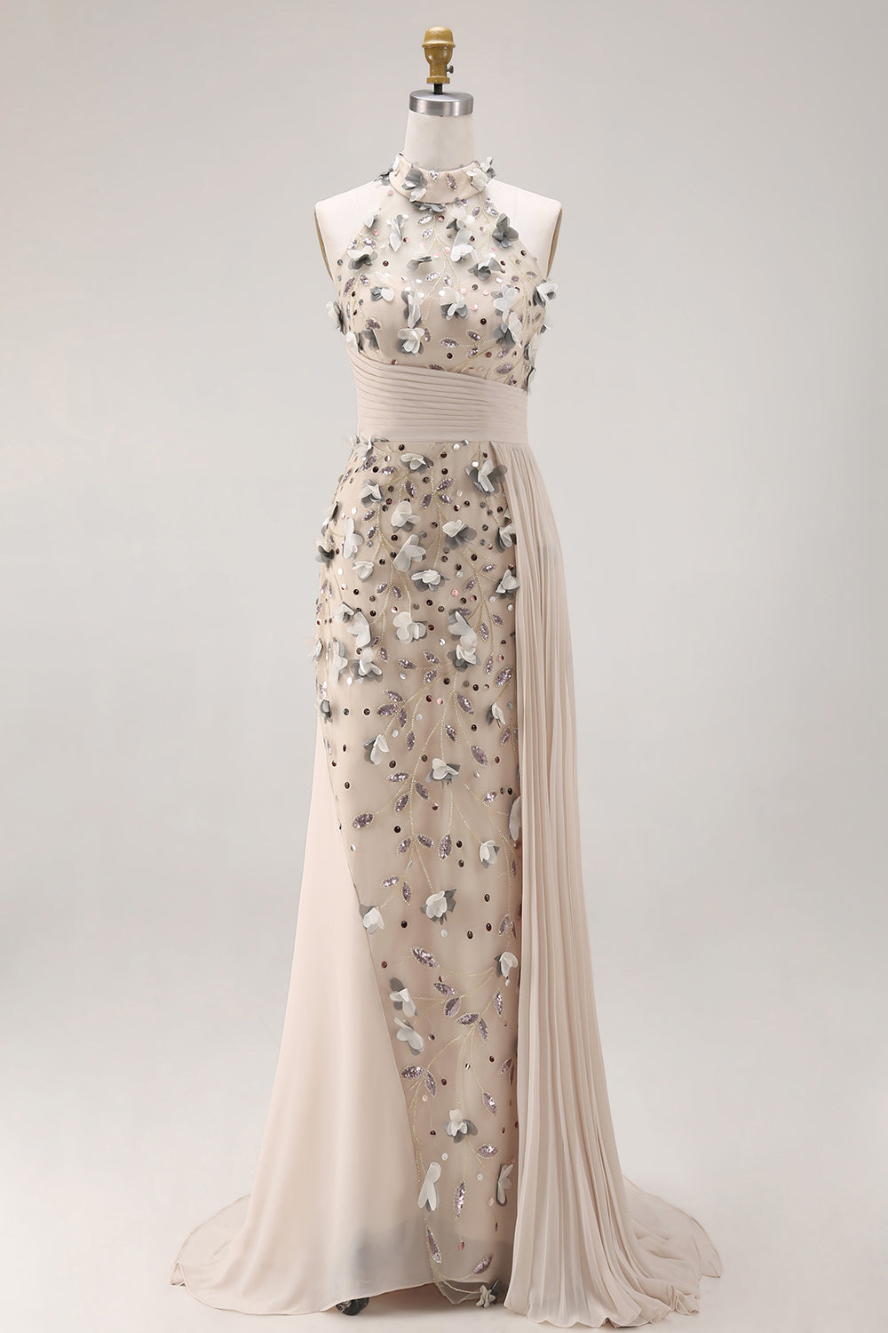 Beaded Mermaid Apricot Floral Long Mother of the Bride Dress with Side Cape