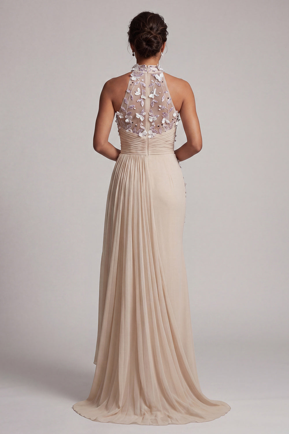 Zapakasa Women Apricot Floral Beaded Long Mother of the Bride Dress with  Side Cape High Neck Mermaid Wedding Guest Dress