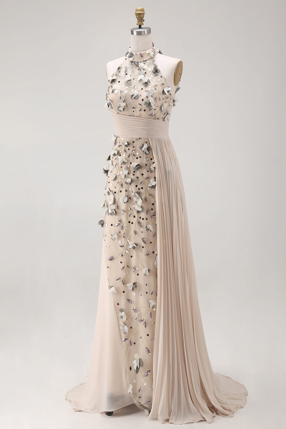 Beaded Mermaid Apricot Floral Long Mother of the Bride Dress with Side Cape